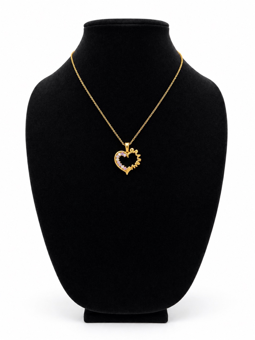 Gold Tone Grandma Heart Pendant Necklace Multicolor Rhinestones